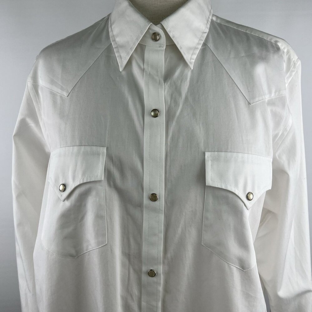 Ralph Lauren Size 1X Western Yoke Cowgirl Shirt Pearl Snap White Cotton Cowboy - Picture 2 of 10